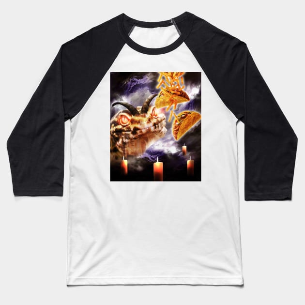 Demon Leopard Gecko Eating Taco & Fries Baseball T-Shirt by Random Galaxy